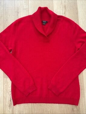 Prive Women’s 100% Cashmere Red Shawl Collar Sweater-LG